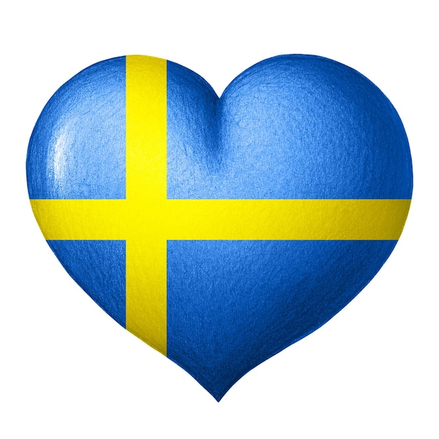 Swedish flag heart isolated on white background Pencil drawing