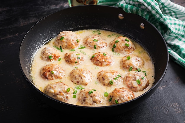 Swedish meatballs in cream sauce Swedish cuisine Turkey meatballs