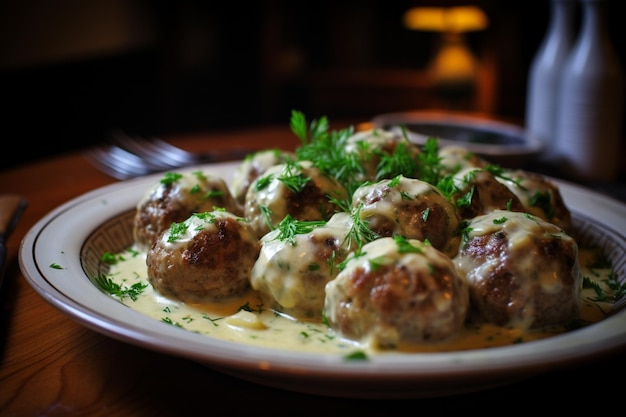 Photo swedish meatballs served hot yummy healthy eating swedish meatballs food