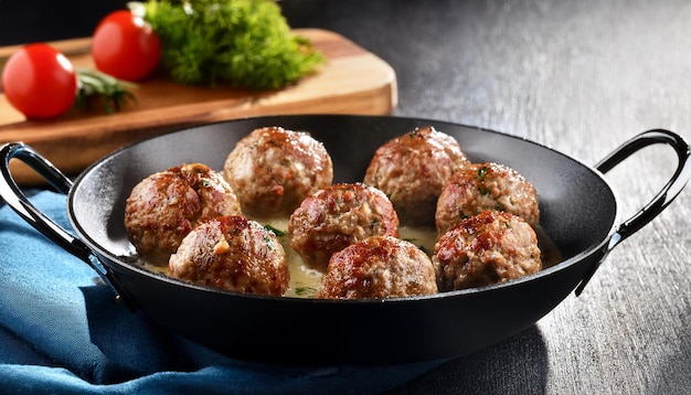 Photo swedish meatballs up from a pan