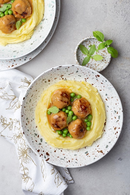 Swedish meatballs with creamy sauce and mashed potatoes