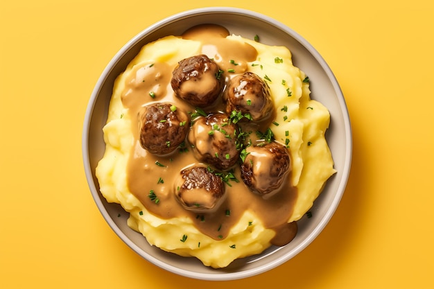 Swedish meatballs with meat sauce and mashed potatoes