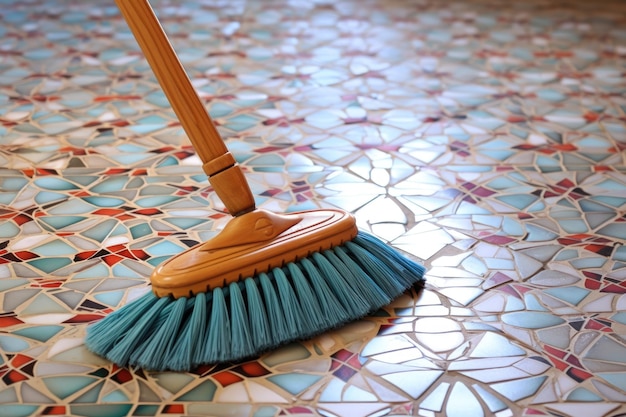 Sweeping a ceramic tile floor with patterns