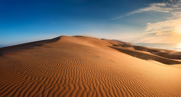 Sweeping Desert Dunes Under Clear Blue Sky A Serene Landscape