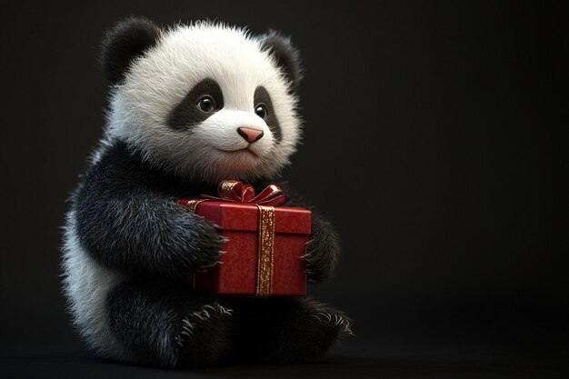 Photo sweet 3d baby panda with a gift box