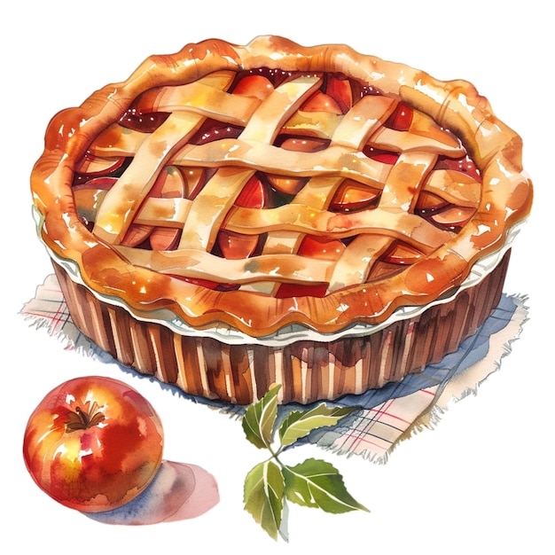 Photo sweet apple pie delight charming childrens watercolor illustration on white background