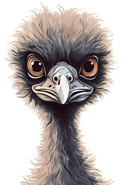 Sweet Baby Emu Illustration on White Background