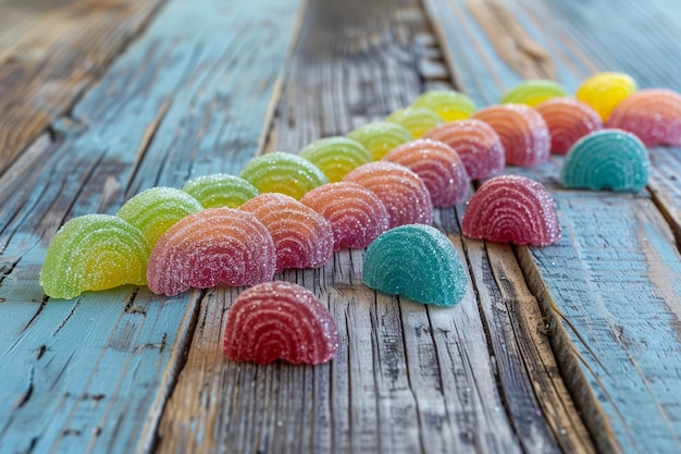 Photo sweet background with candy rainbow