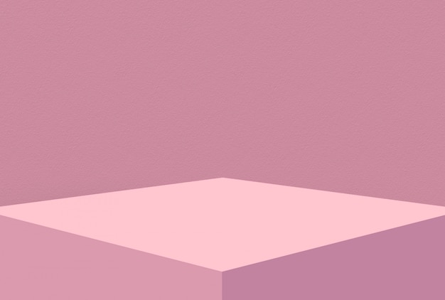 Sweet blank pastel pink cube box with wall background.