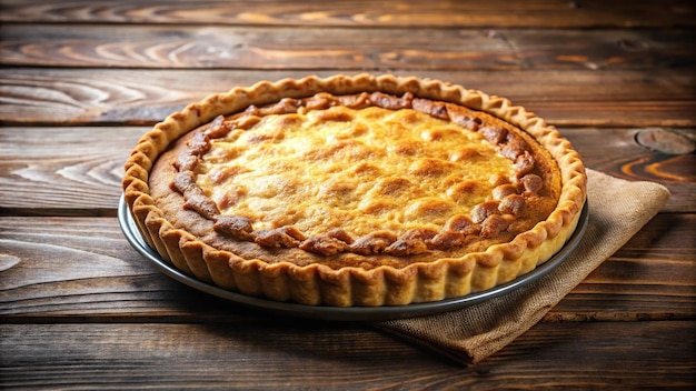 Photo sweet brazilian confectionery dessert pie with biscuit on wooden table