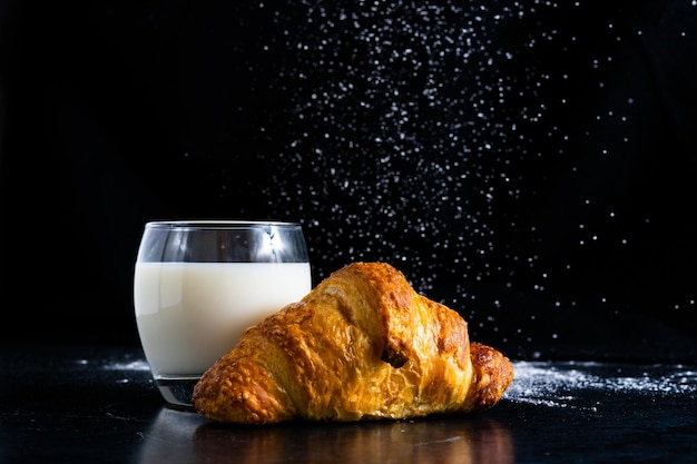 Sweet bread assorted traditional bakery croissant pans and milk