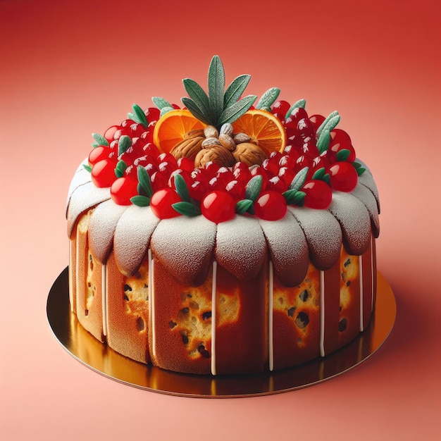 sweet cake on red background