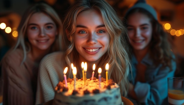 Sweet Celebration Friends Enjoying Chocolate Cake Together