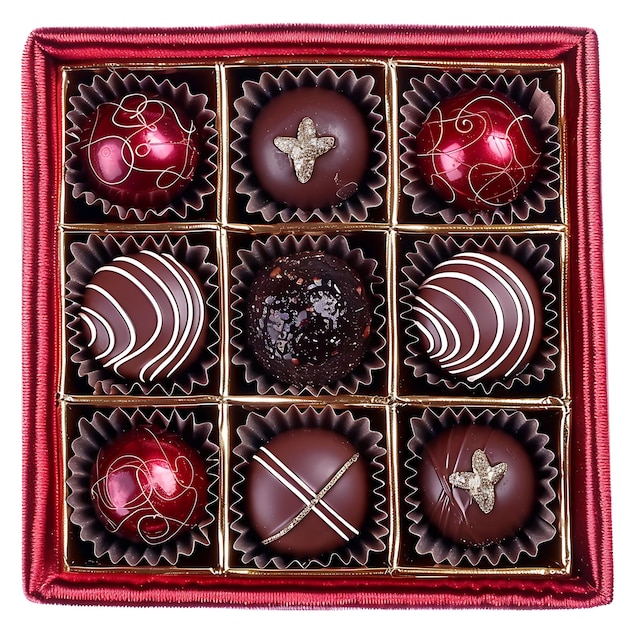 Photo sweet cherry chocolate with dark chocolate base and deep red cherr creative object on clean bg