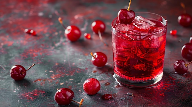 Sweet cherry juice with a hint of vanilla served in a glass with a cherry garnish