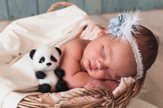 Sweet child sleeping with toy