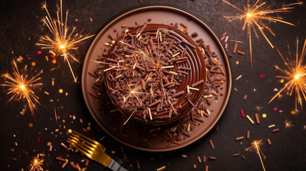 Sweet chocolate cake with sparklers