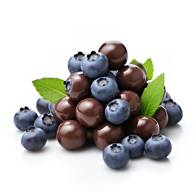 sweet Chocolate covered blueberries isolated on white background