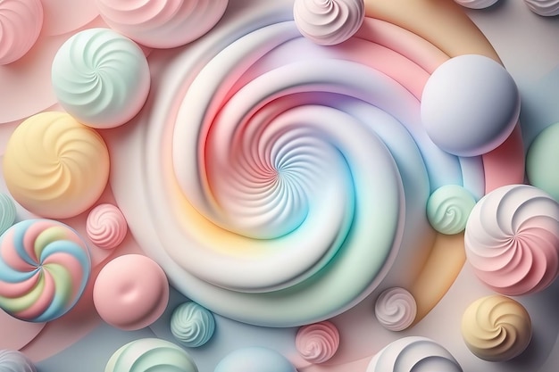 Sweet colorful candies and lollipops Look like 3d rendering Generative llustration for card party design flyer poster banner advertising