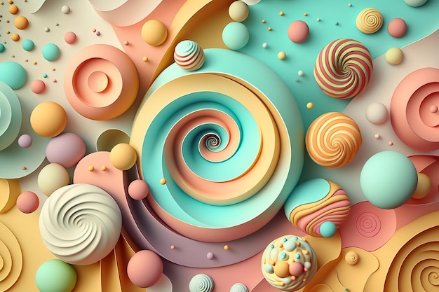 Sweet colorful candies and lollipops Look like 3d rendering Generative llustration for card party design flyer poster banner advertising