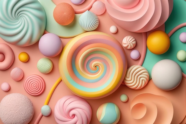 Sweet colorful candies and lollipops Look like 3d rendering Generative llustration for card party design flyer poster banner advertising