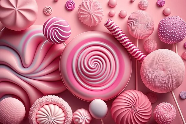 Sweet colorful candies and lollipops Look like 3d rendering Generative llustration for card party design flyer poster banner advertising