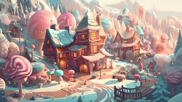 Sweet and Colorful Candy Village Illustration