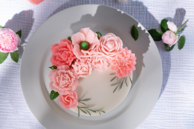 Sweet Colourful Flowers Milk jelly cake, Beautiful flower shaped coconut milk jelly cake.