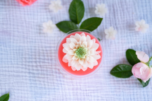 Sweet Colourful Flowers Milk jelly cake, Beautiful flower shaped coconut milk jelly cake.