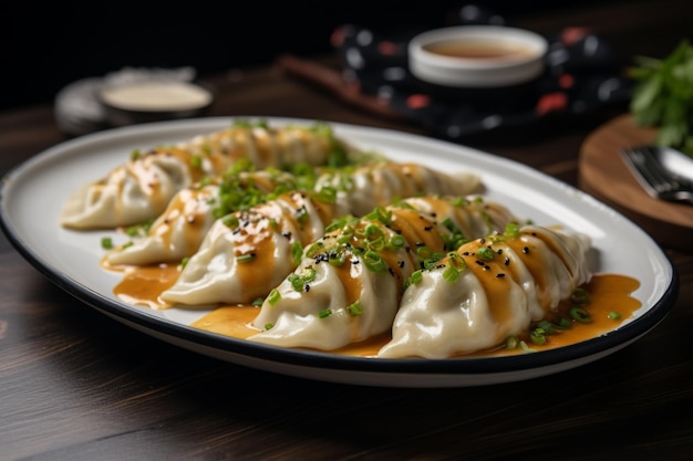 Photo sweet corn gyoza with butter sauce yummy delicious gyoza food image photography