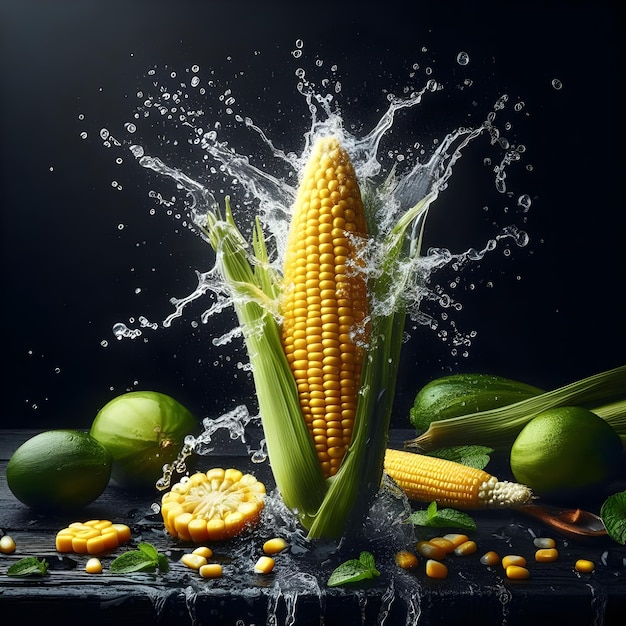 Sweet Corn with water splash