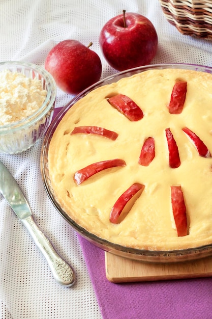 Sweet cottage cheese casserole with apples and freerange eggs