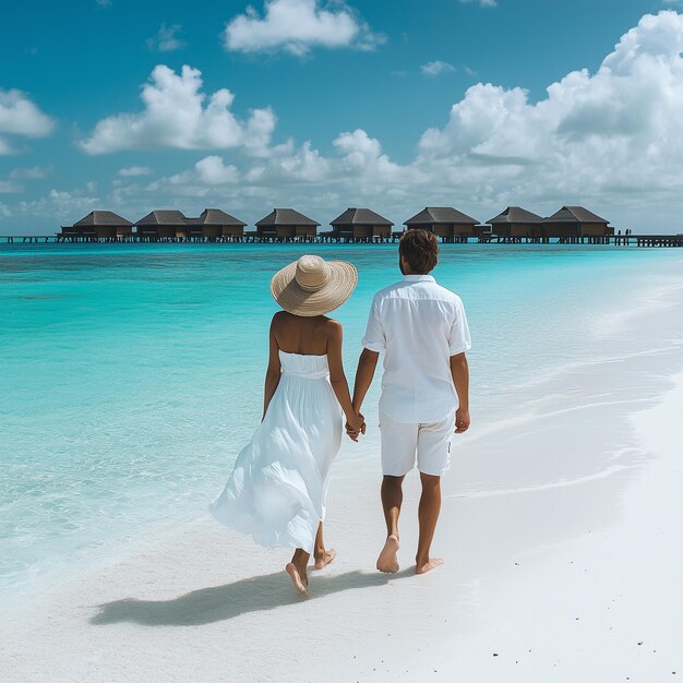 Photo a sweet couple is walking hand on a beach