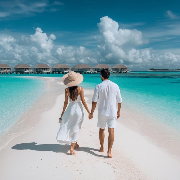 Photo a sweet couple is walking hand on a beach