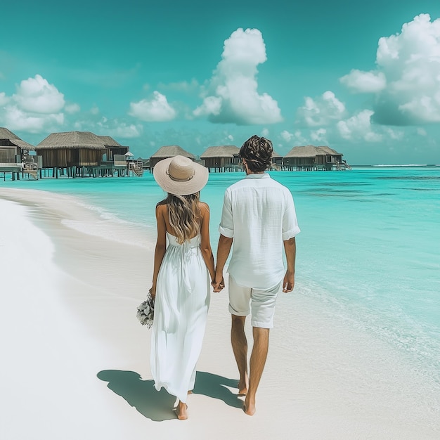 Photo a sweet couple is walking hand on a beach