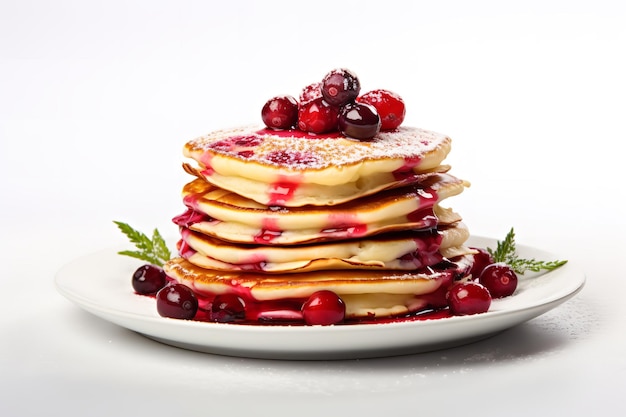 Photo sweet cranberry pancakes isolated on white background