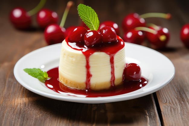 Sweet and Creamy Mini Cheesecake with Fresh Cherry on Plate Irresistible Dessert Piece