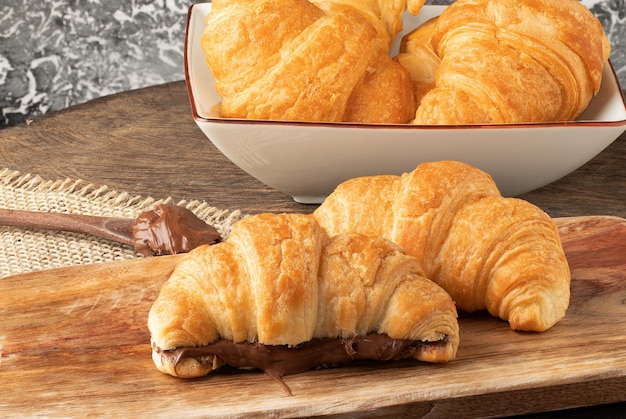 Sweet croissant stuffed with hazelnut