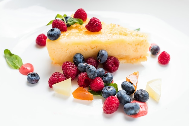 Sweet delicious cheesecake recipe concept. confectionery art