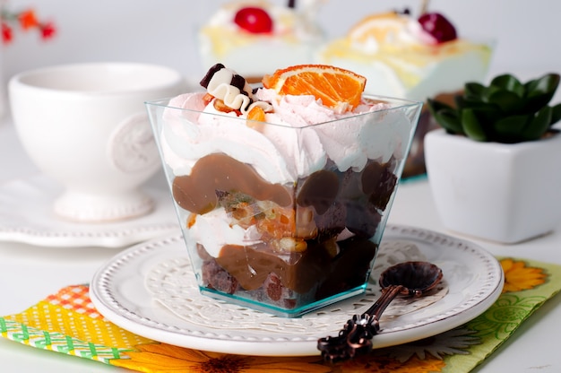 Sweet dessert in glass 