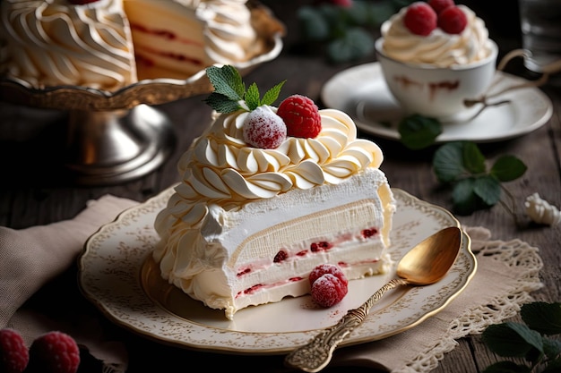 Sweet dessert for holiday with cream meringue cake