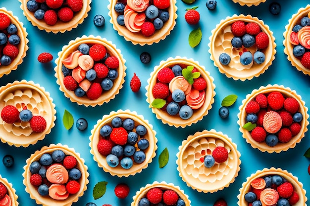 Sweet dessert tartlets with berries and cream Generative AI Generative AI