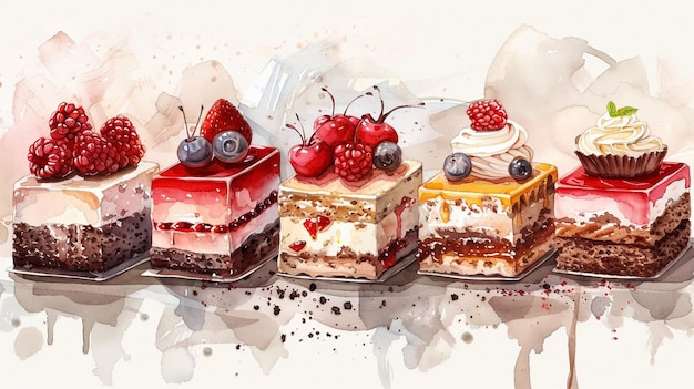 Photo sweet dessert in watercolor style ai generate illustration