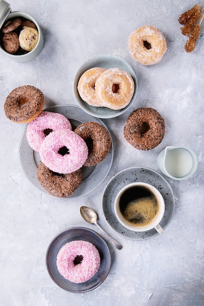 Sweet donuts with coffee