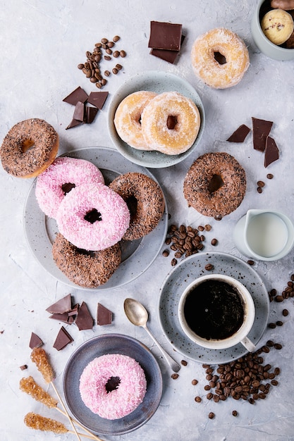 Sweet donuts with coffee