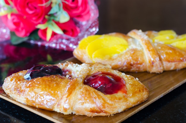 Sweet flaky pastry with fruits