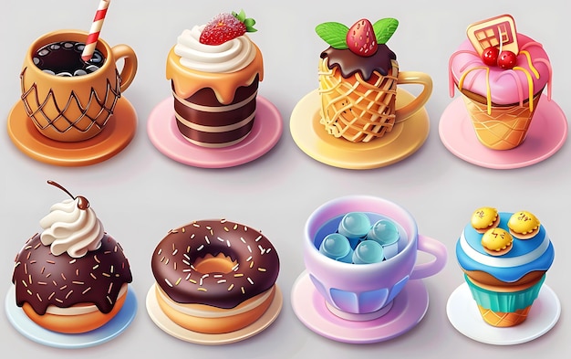 Photo sweet food 3d vector icon set cake ice