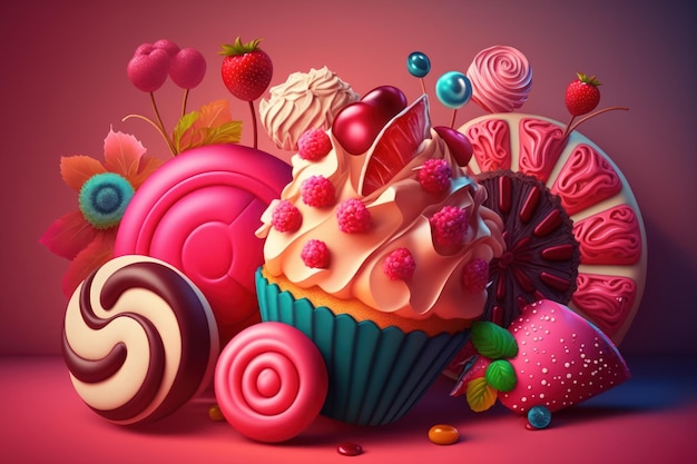 Photo sweet food candy dessert colorful background graphic illustration