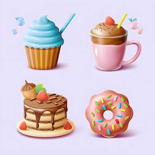 Sweet food icon set photo