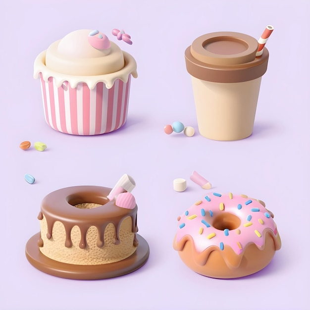 Sweet food icon set photo